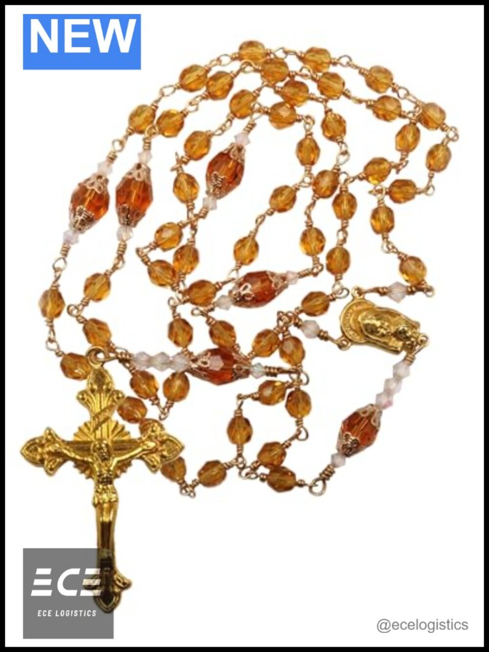 Handmade Unbreakable Catholic Rosary Czech Crystal 22"